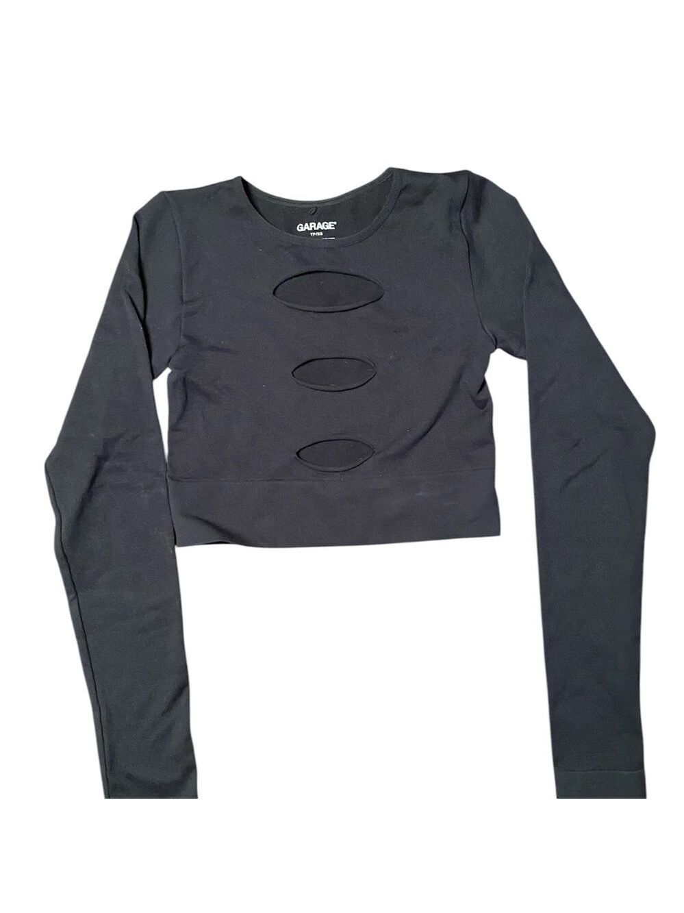 Garage Black Long Sleeve Cut Out Crop Top